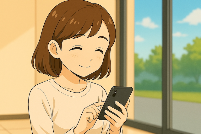 スマホからメールをしている姿