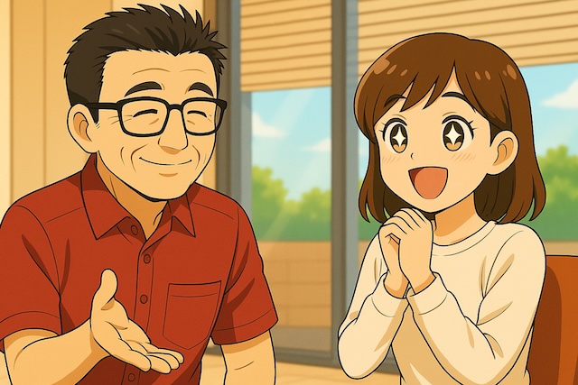 女性が目を輝かせている