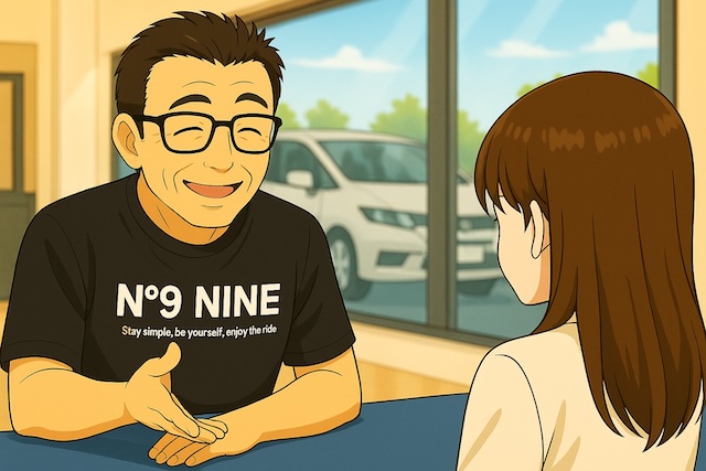 男性が車買取について説明をしている